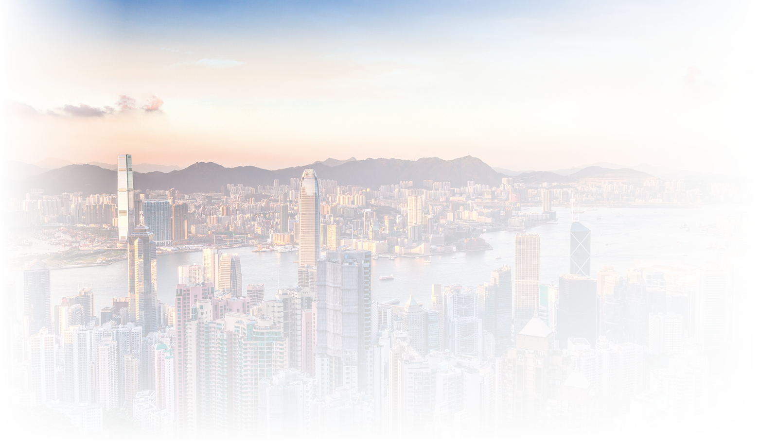 Sunset over Victoria Harbor as viewed atop Victoria Peak