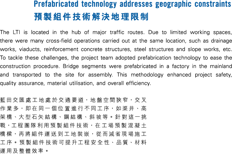 Prefabricated technology addresses geographic constraints 預製組件技術解決地理限制 The LTI is located in the hub of major traffic...