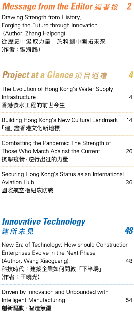 Message from the Editor 編者按 2 Drawing Strength from History, Forging the Future through Innovation (Author: Zhang Hai...